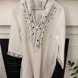 NWT / Chico's White Embellished Tunic Top